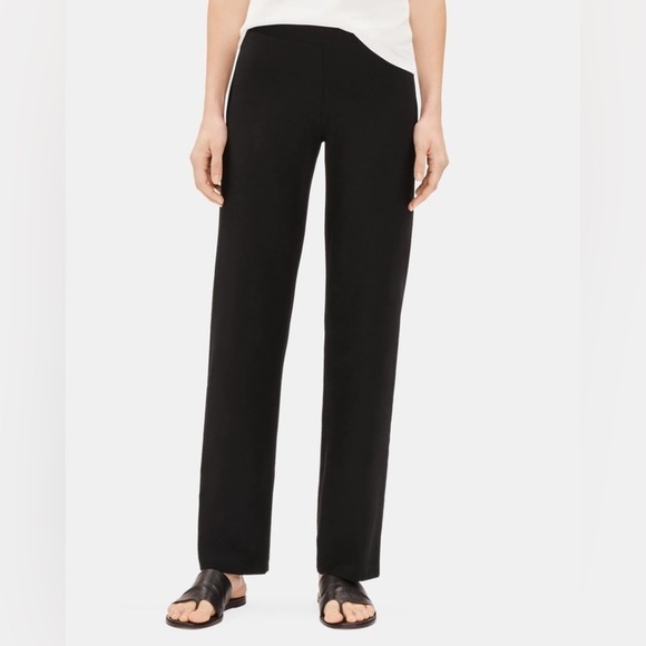 Eileen Fisher System Washable Stretch Crepe Straight Pants Sz S Black Pull On - Picture 1 of 10